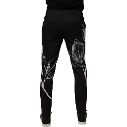 Black Cotton Floral Skinny Dress Pants