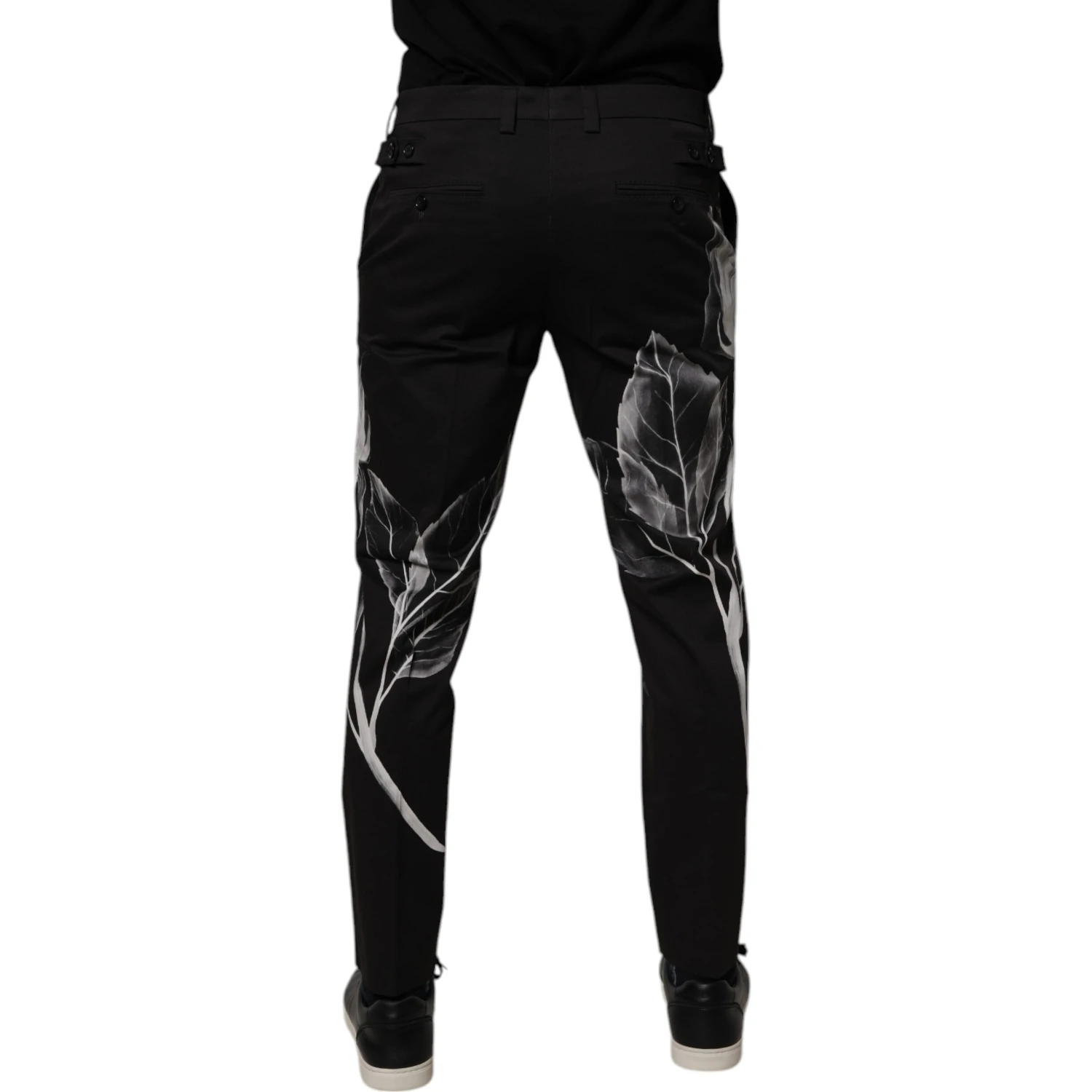 Black Cotton Floral Skinny Dress Pants