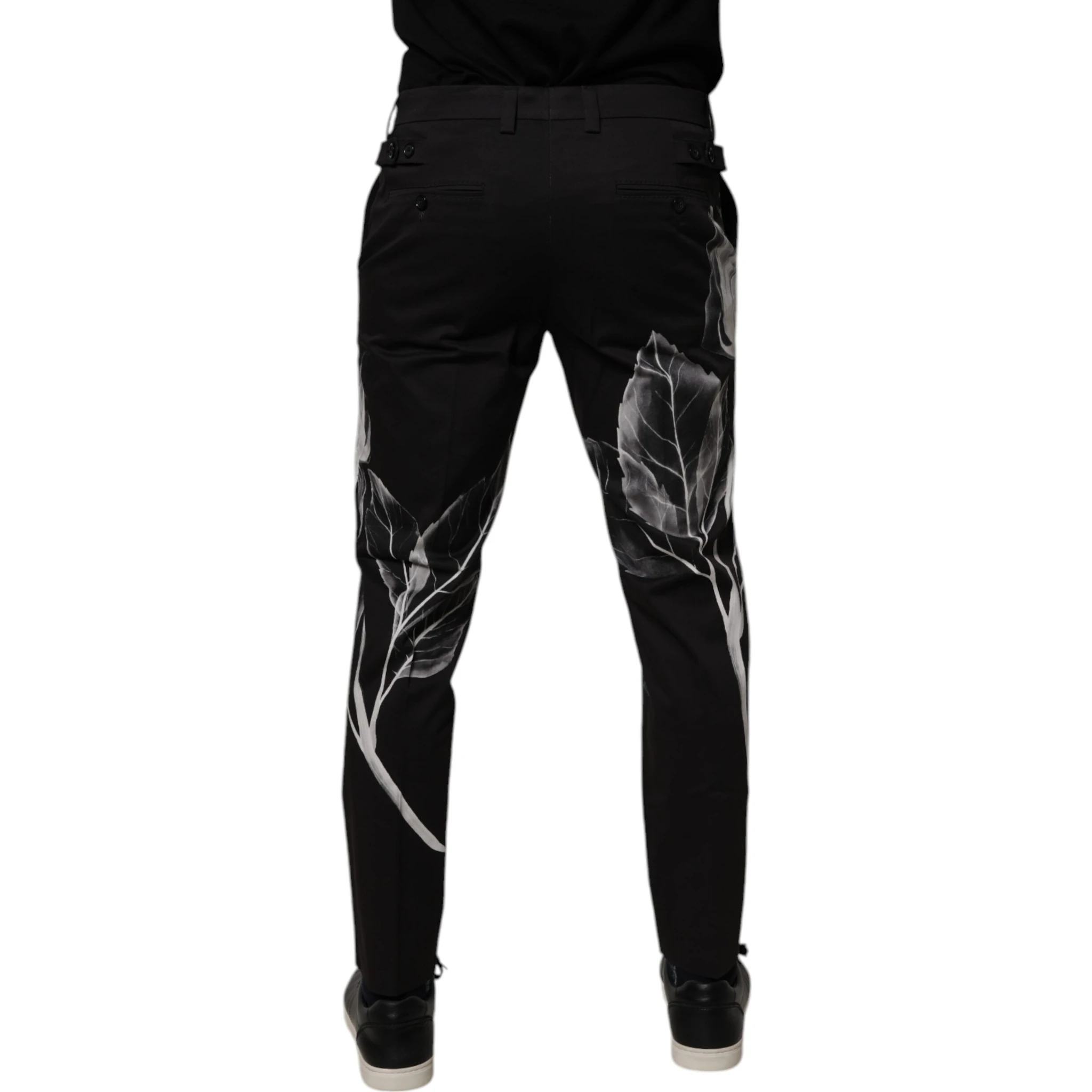 Black Cotton Floral Skinny Dress Pants