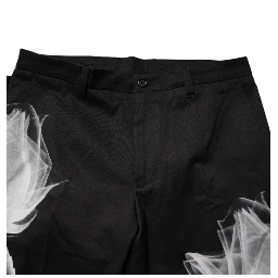 Black Cotton Floral Skinny Dress Pants