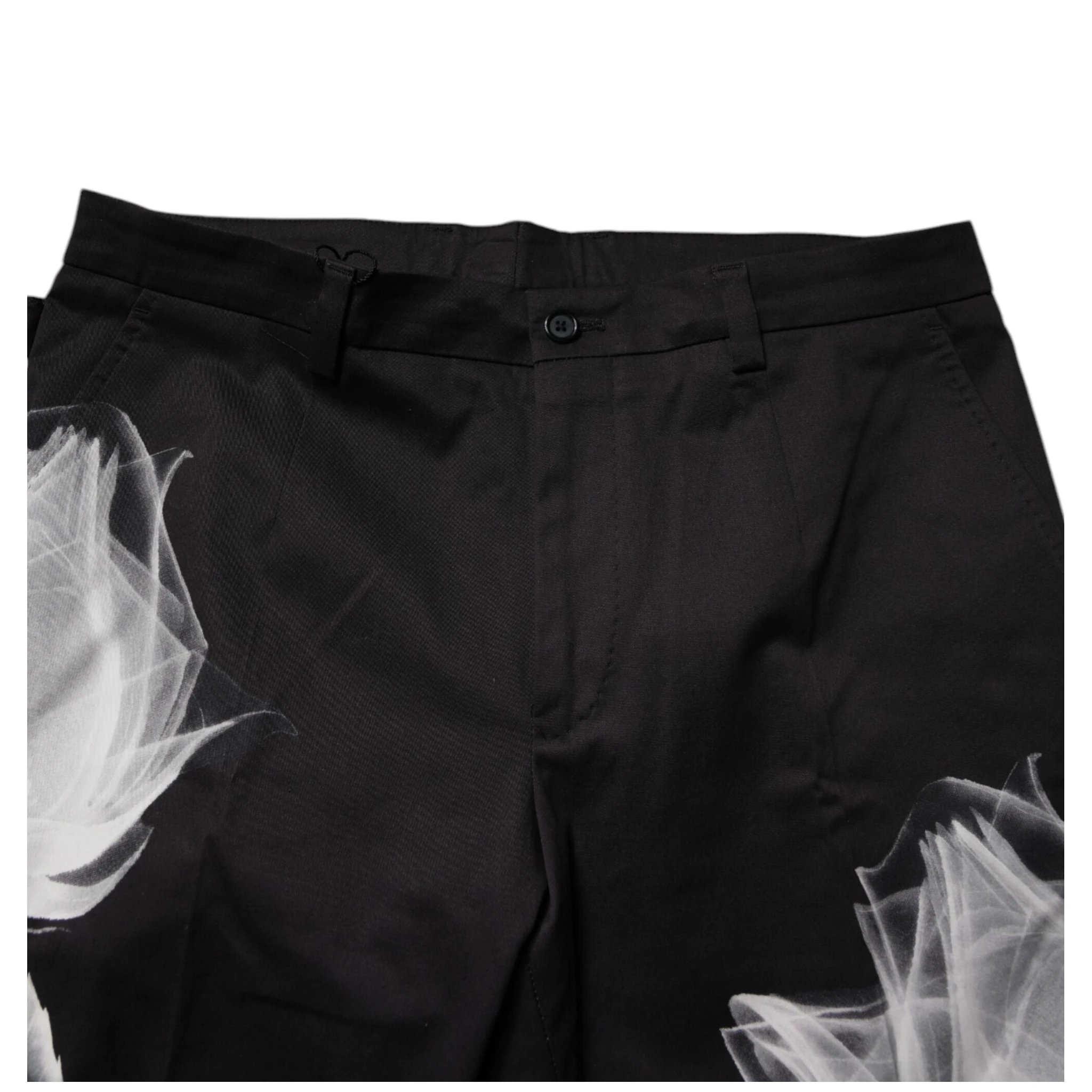 Black Cotton Floral Skinny Dress Pants