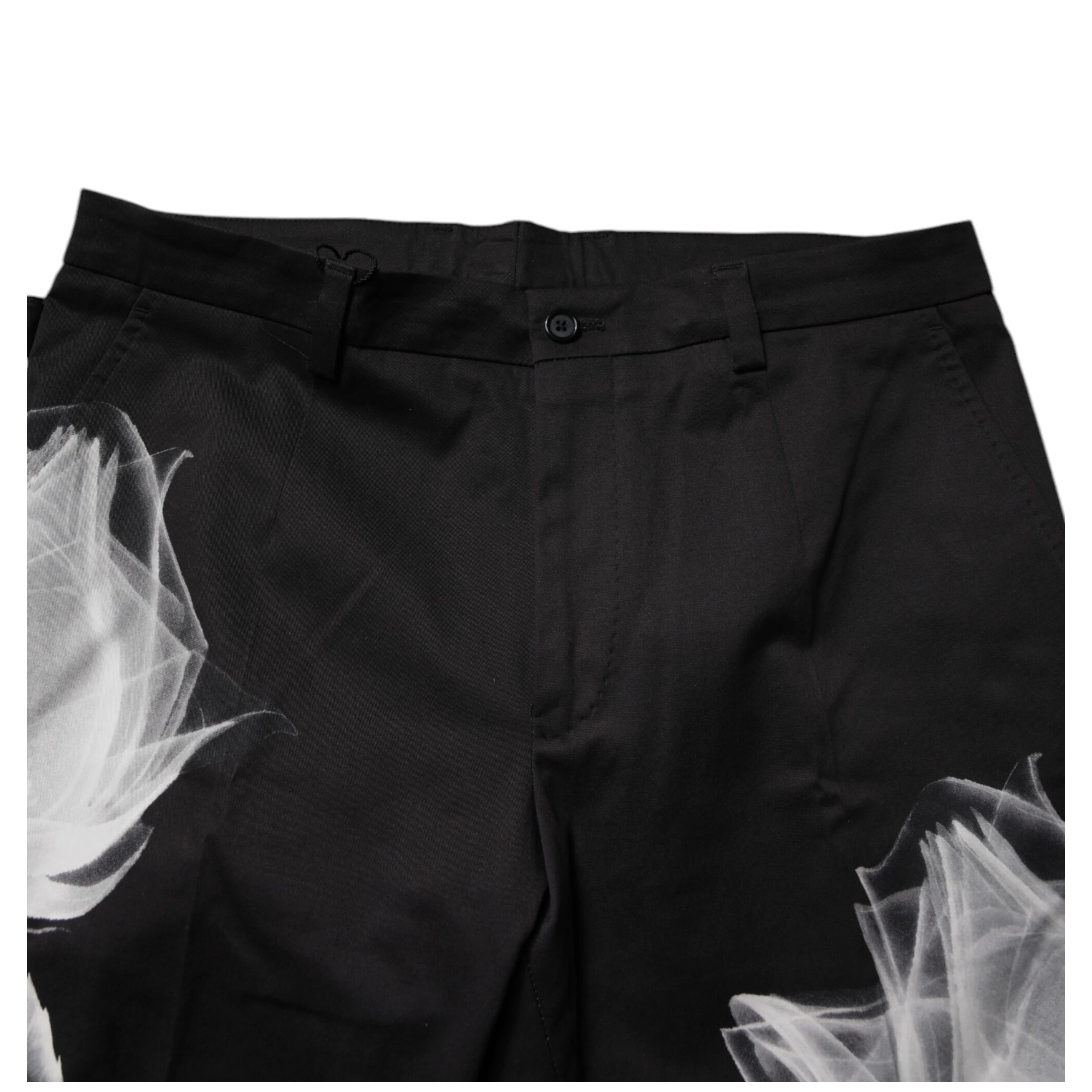 Black Cotton Floral Skinny Dress Pants
