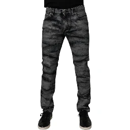 Gray Tie Dye Cotton Skinny Men Denim Jeans