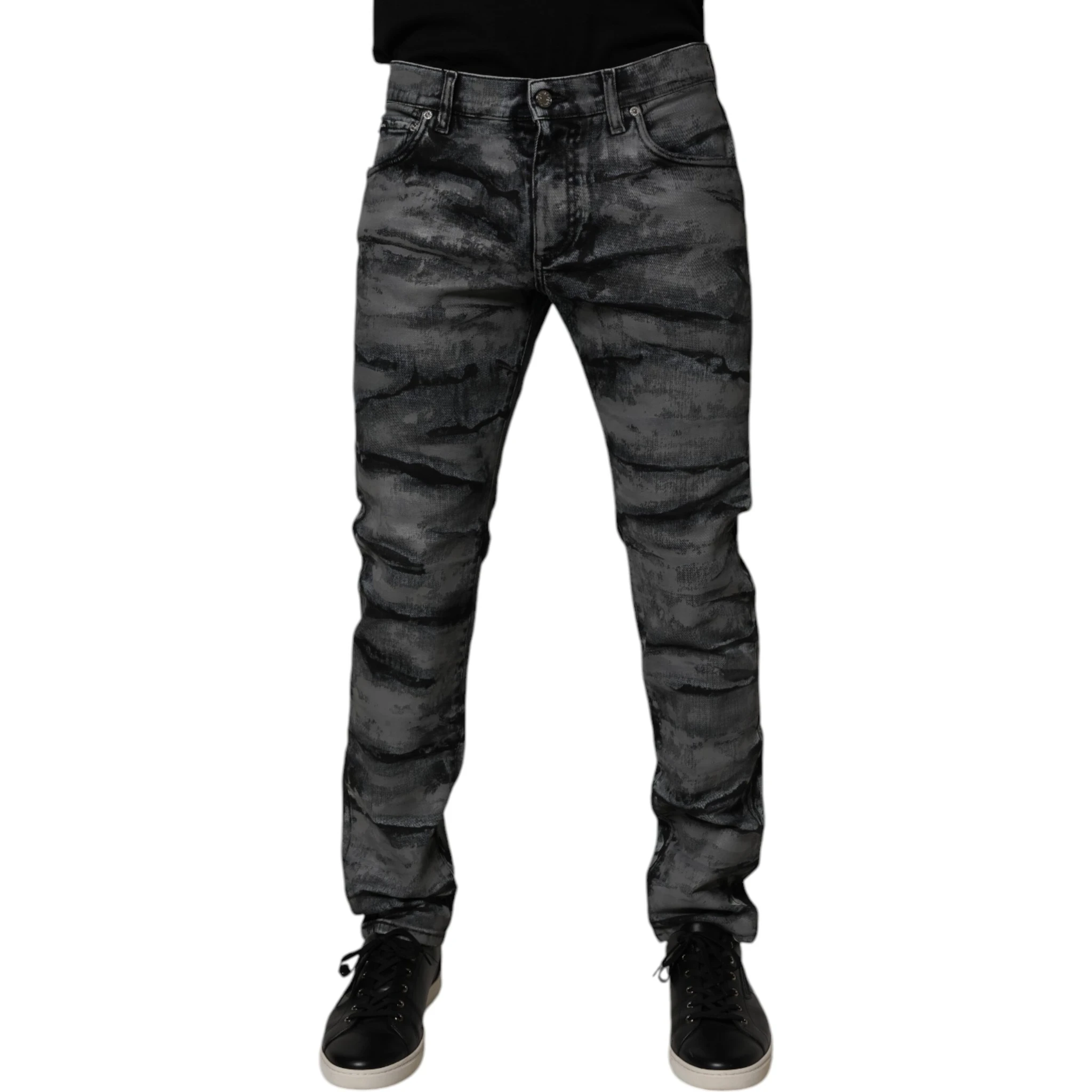 Gray Tie Dye Cotton Skinny Men Denim Jeans