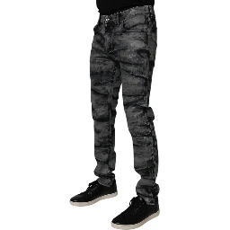 Gray Tie Dye Cotton Skinny Men Denim Jeans