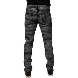 Gray Tie Dye Cotton Skinny Men Denim Jeans