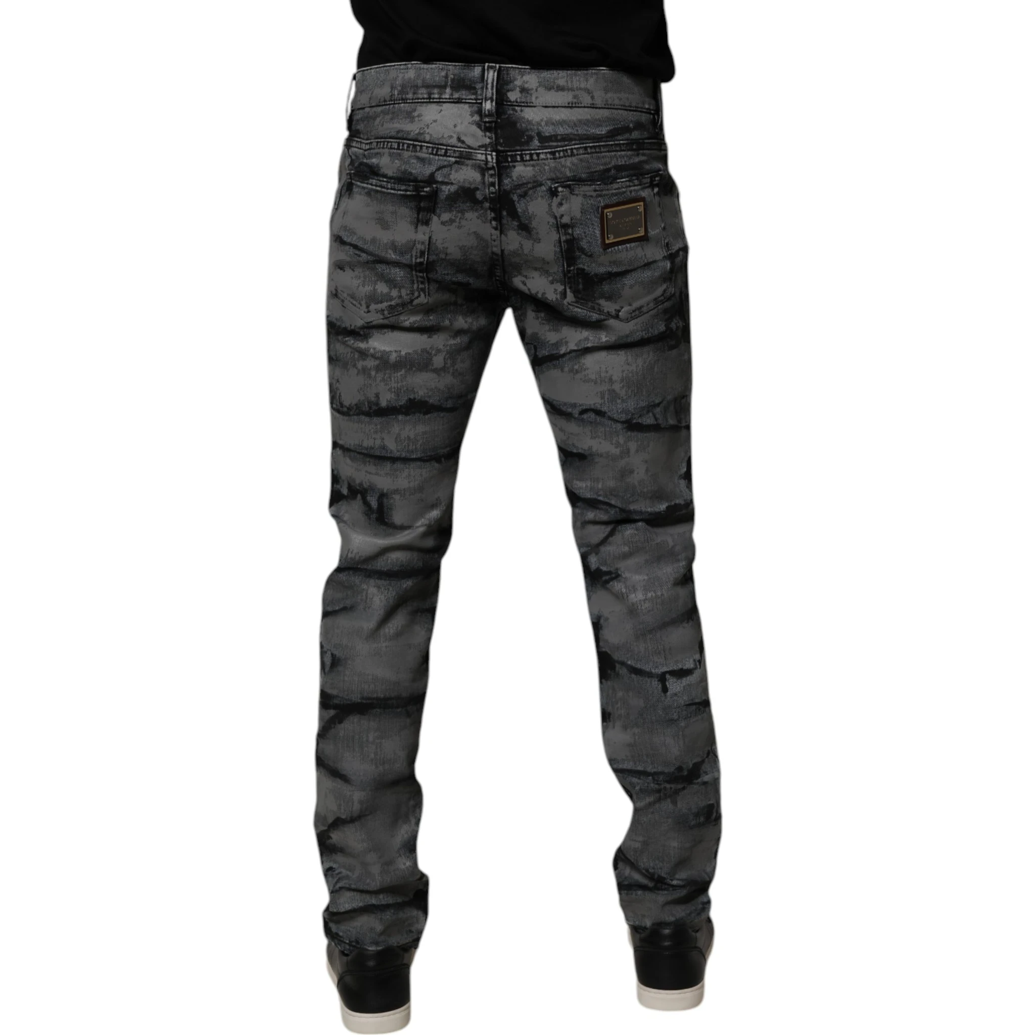 Gray Tie Dye Cotton Skinny Men Denim Jeans