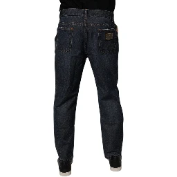 Beige Blue Floral Cotton Men Denim Jeans