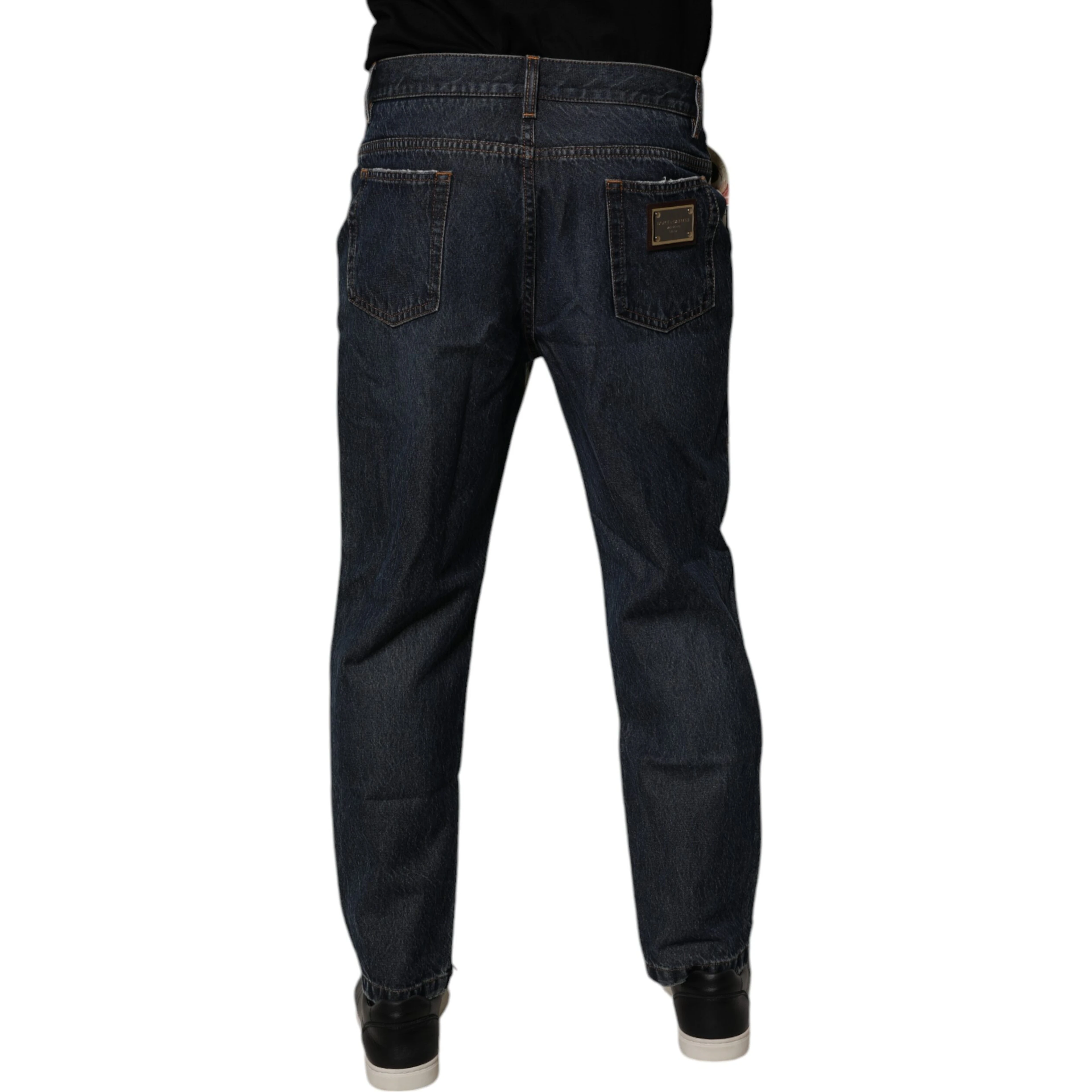 Beige Blue Floral Cotton Men Denim Jeans