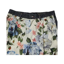 Beige Blue Floral Cotton Men Denim Jeans