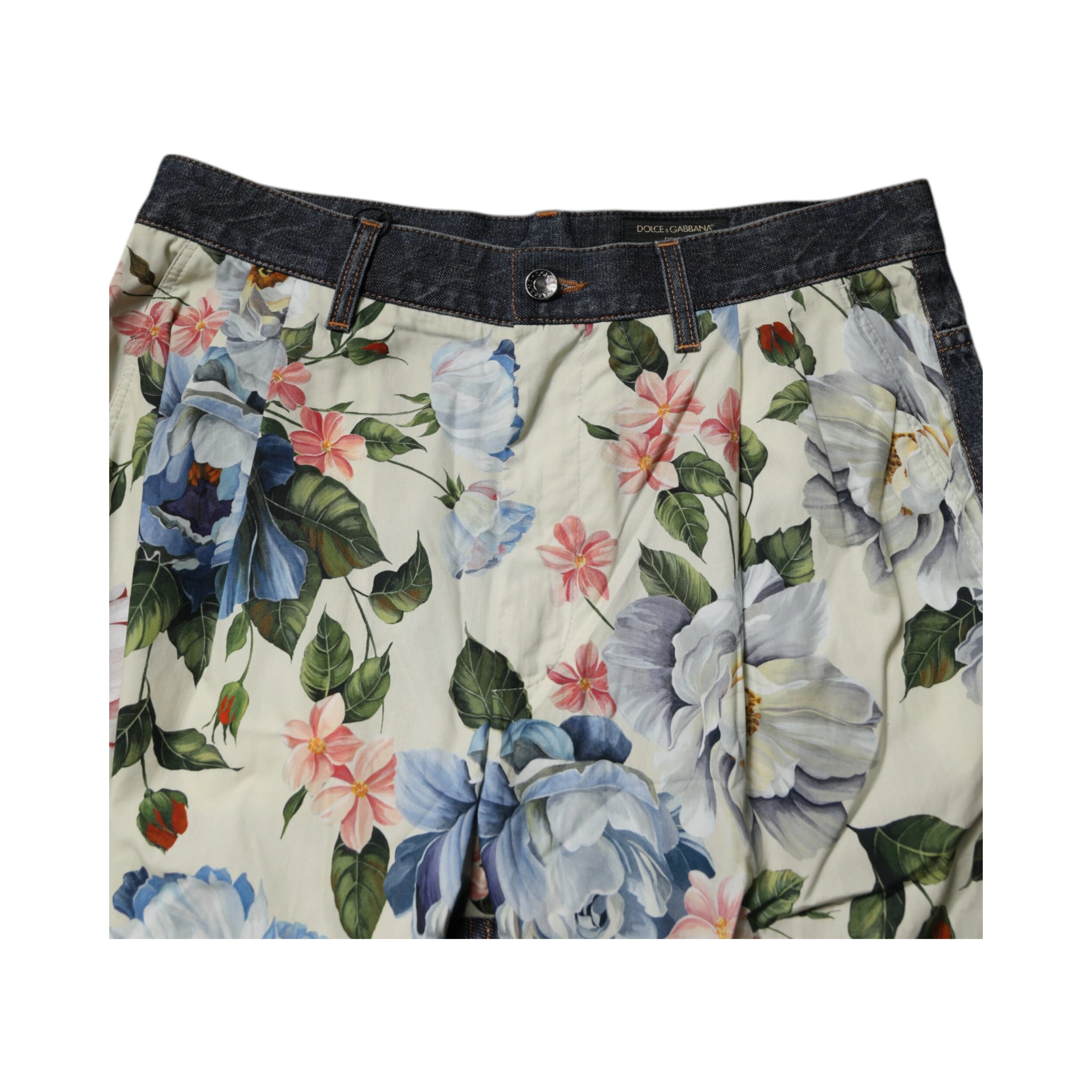 Beige Blue Floral Cotton Men Denim Jeans