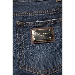 Beige Blue Floral Cotton Men Denim Jeans