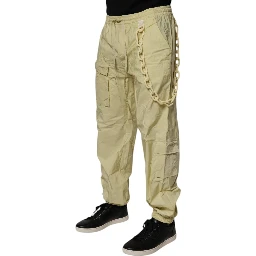 Yellow Nylon Cargo Chain Men Jogger Pants