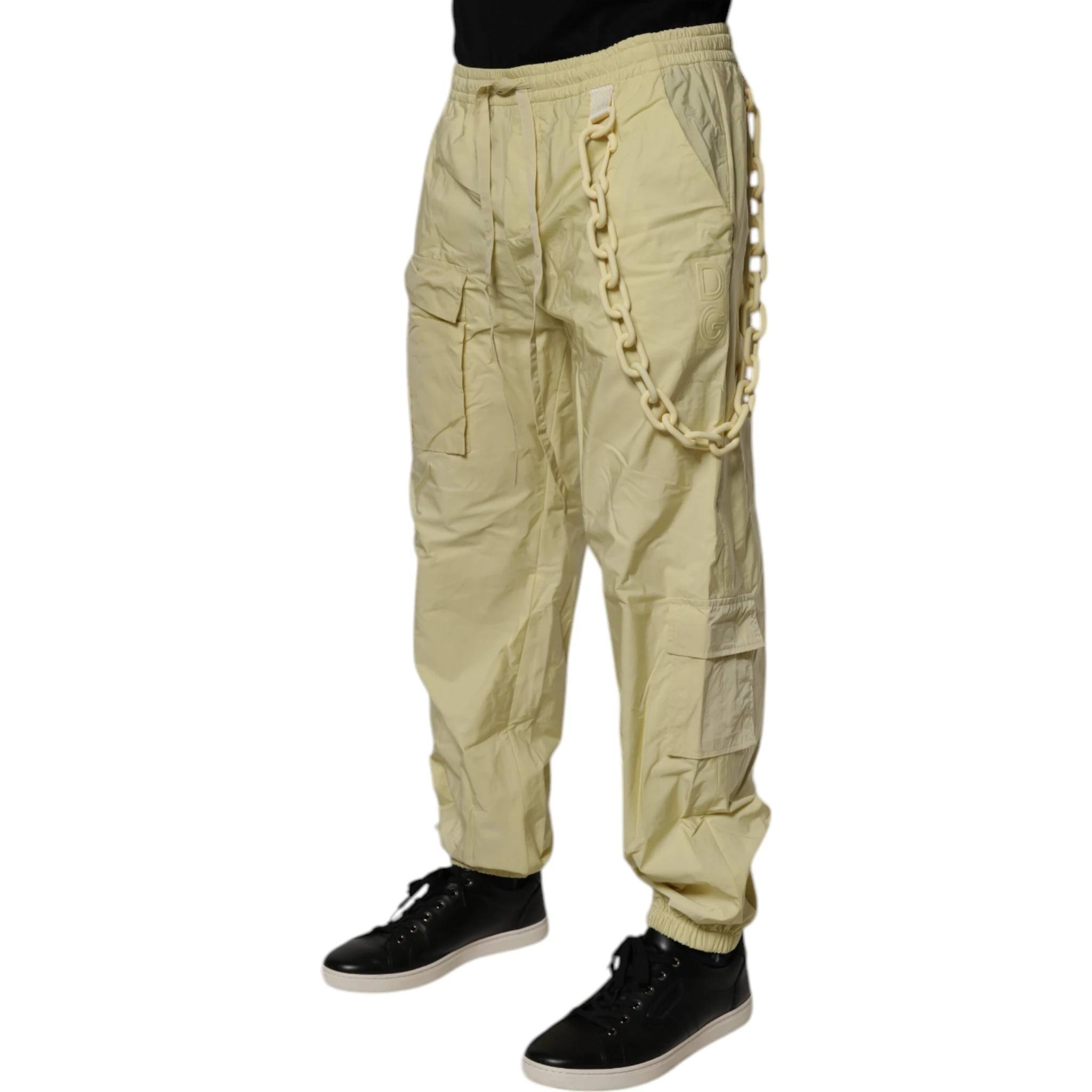 Yellow Nylon Cargo Chain Men Jogger Pants