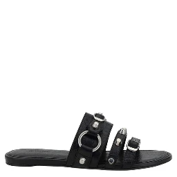 Black Calf Leather Bos Taurus Flat Sandals