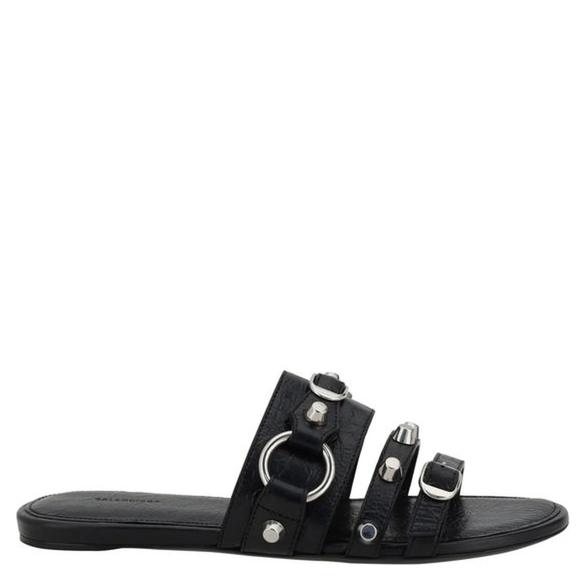 Black Calf Leather Bos Taurus Flat Sandals