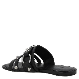 Black Calf Leather Bos Taurus Flat Sandals
