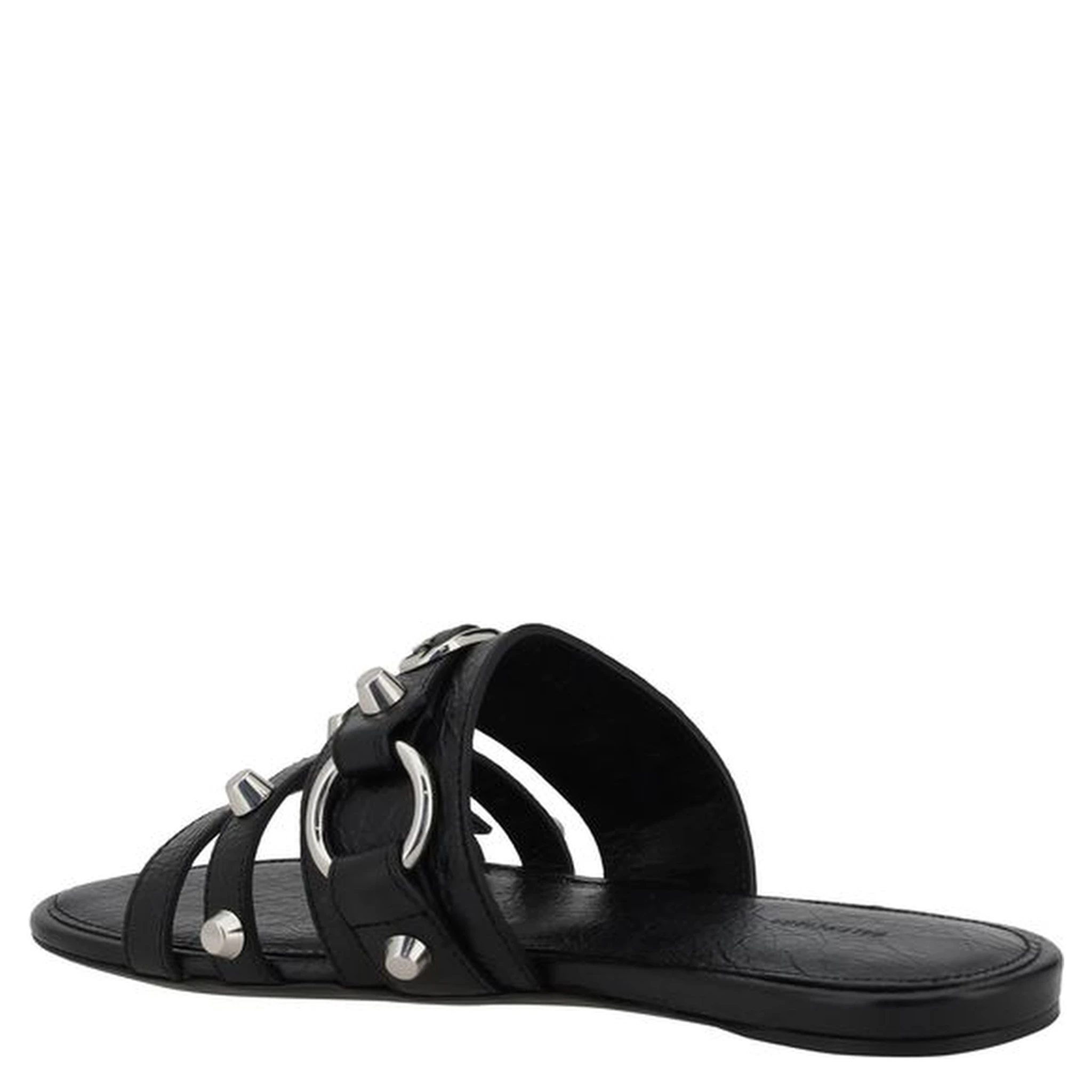 Black Calf Leather Bos Taurus Flat Sandals