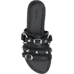 Black Calf Leather Bos Taurus Flat Sandals