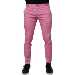 Pink Cotton Slim Fit Men Dress Formal Pants