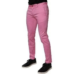 Pink Cotton Slim Fit Men Dress Formal Pants