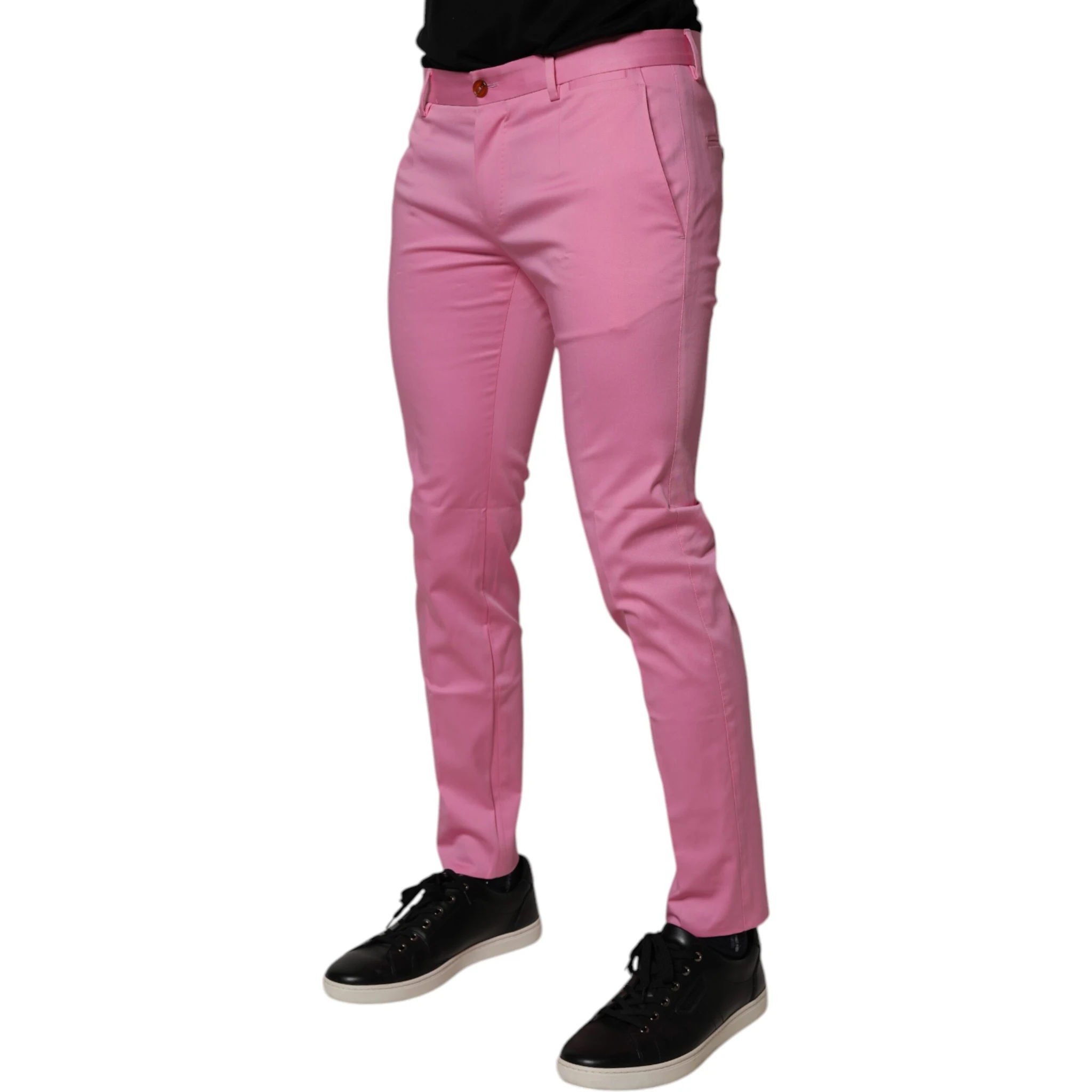 Pink Cotton Slim Fit Men Dress Formal Pants