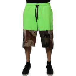 Green Patchwork Cargo Bermuda Shorts