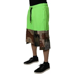 Green Patchwork Cargo Bermuda Shorts