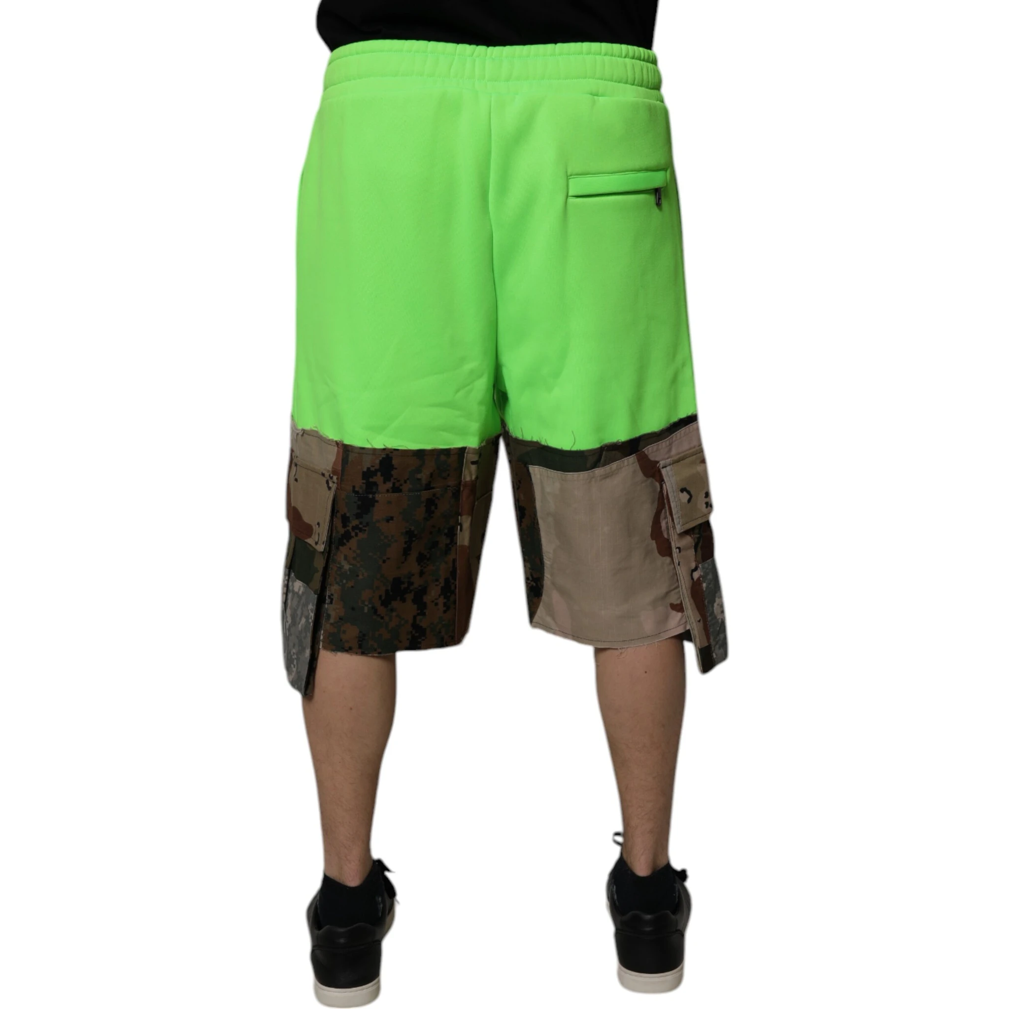 Green Patchwork Cargo Bermuda Shorts