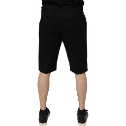 Black Cotton Stretch Mid Waist Bermuda Shorts