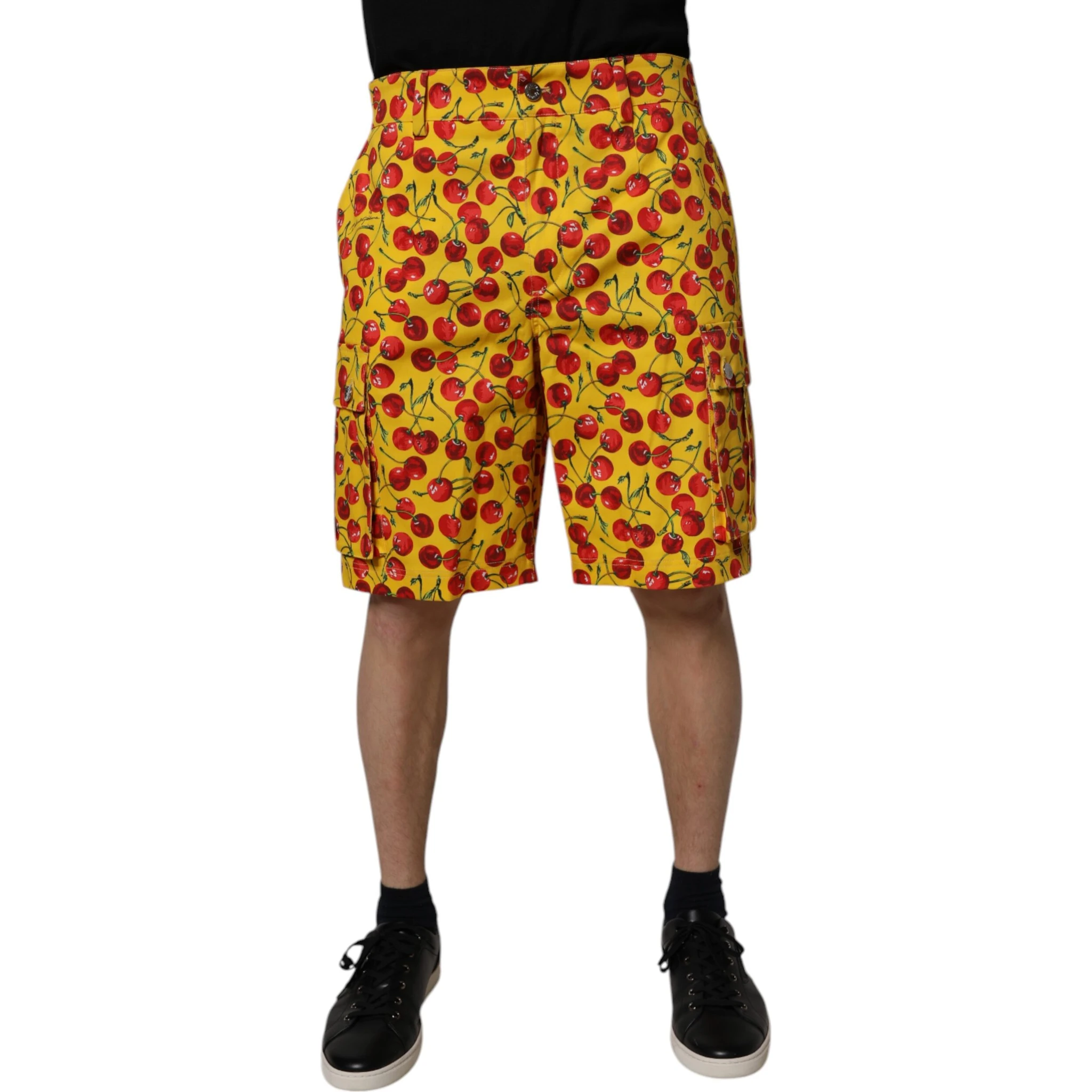 Yellow Cherry Print Cotton Men Bermuda Shorts