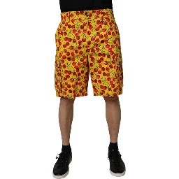 Yellow Cherry Print Cotton Men Bermuda Shorts