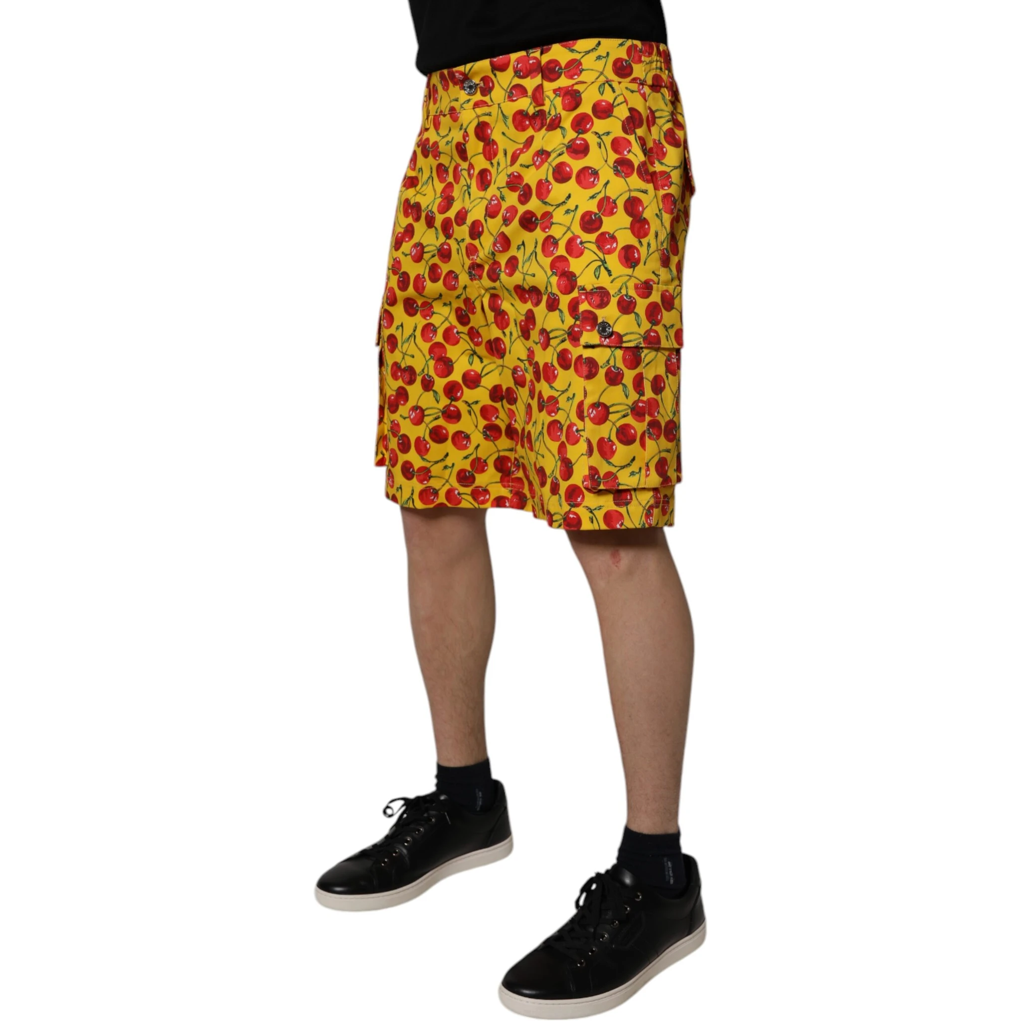 Yellow Cherry Print Cotton Men Bermuda Shorts