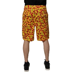 Yellow Cherry Print Cotton Men Bermuda Shorts