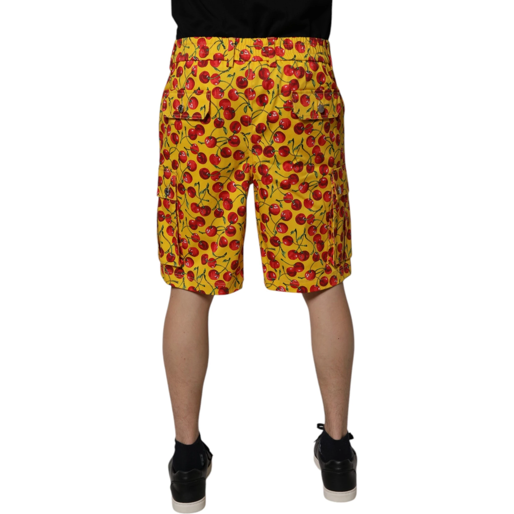 Yellow Cherry Print Cotton Men Bermuda Shorts