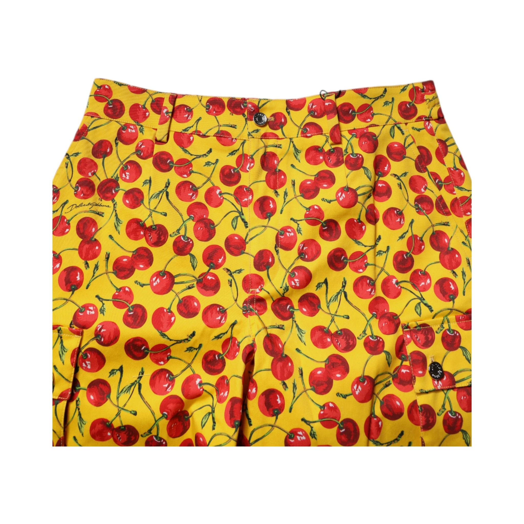 Yellow Cherry Print Cotton Men Bermuda Shorts