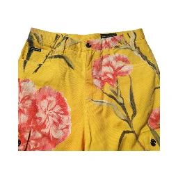 Yellow Floral Cargo Denim Men Bermuda Shorts