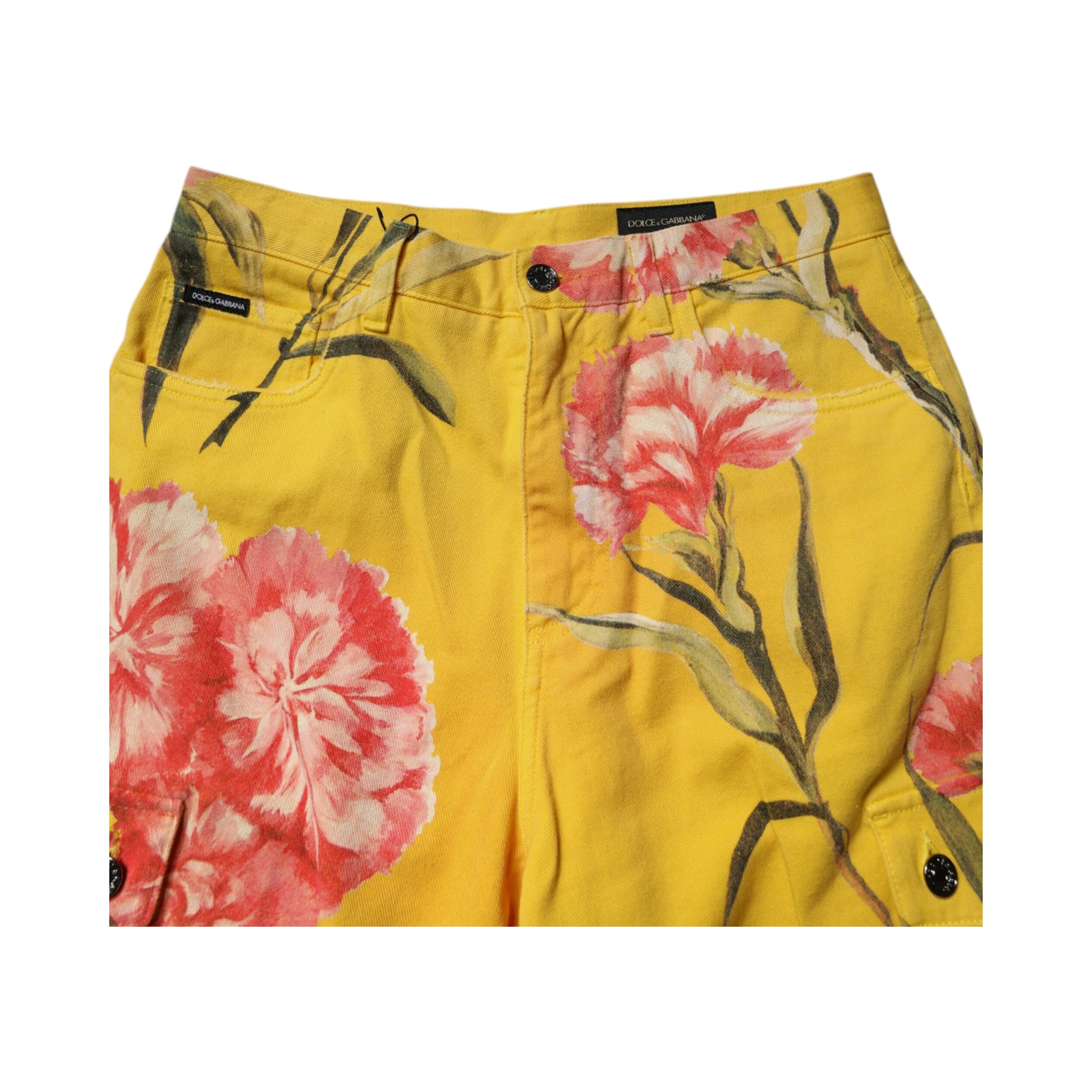 Yellow Floral Cargo Denim Men Bermuda Shorts