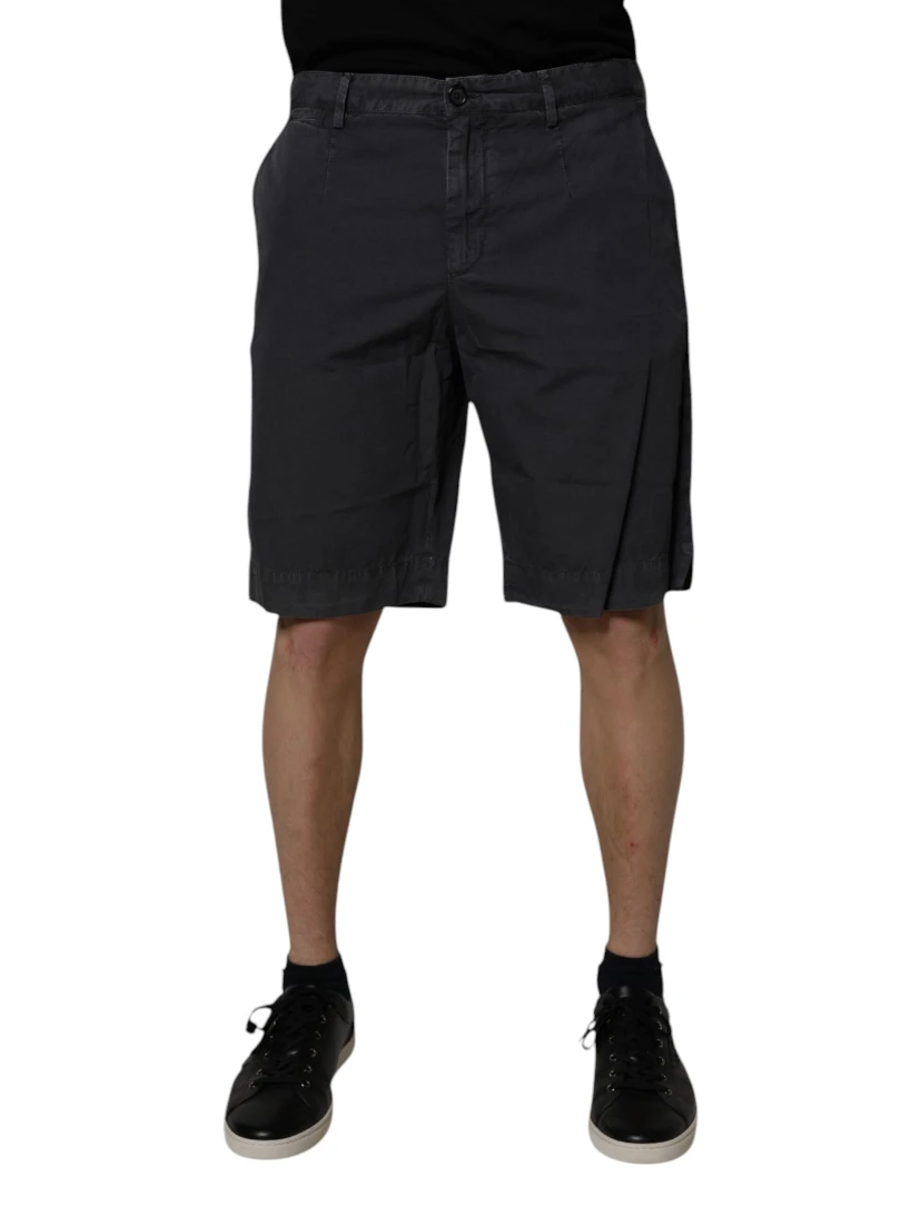 Dark Gray Cotton Mid Waist Men Bermuda Shorts