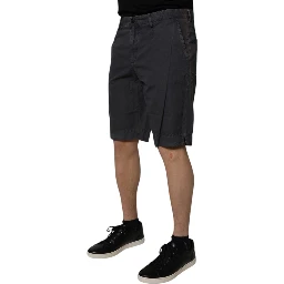 Dark Gray Cotton Mid Waist Men Bermuda Shorts