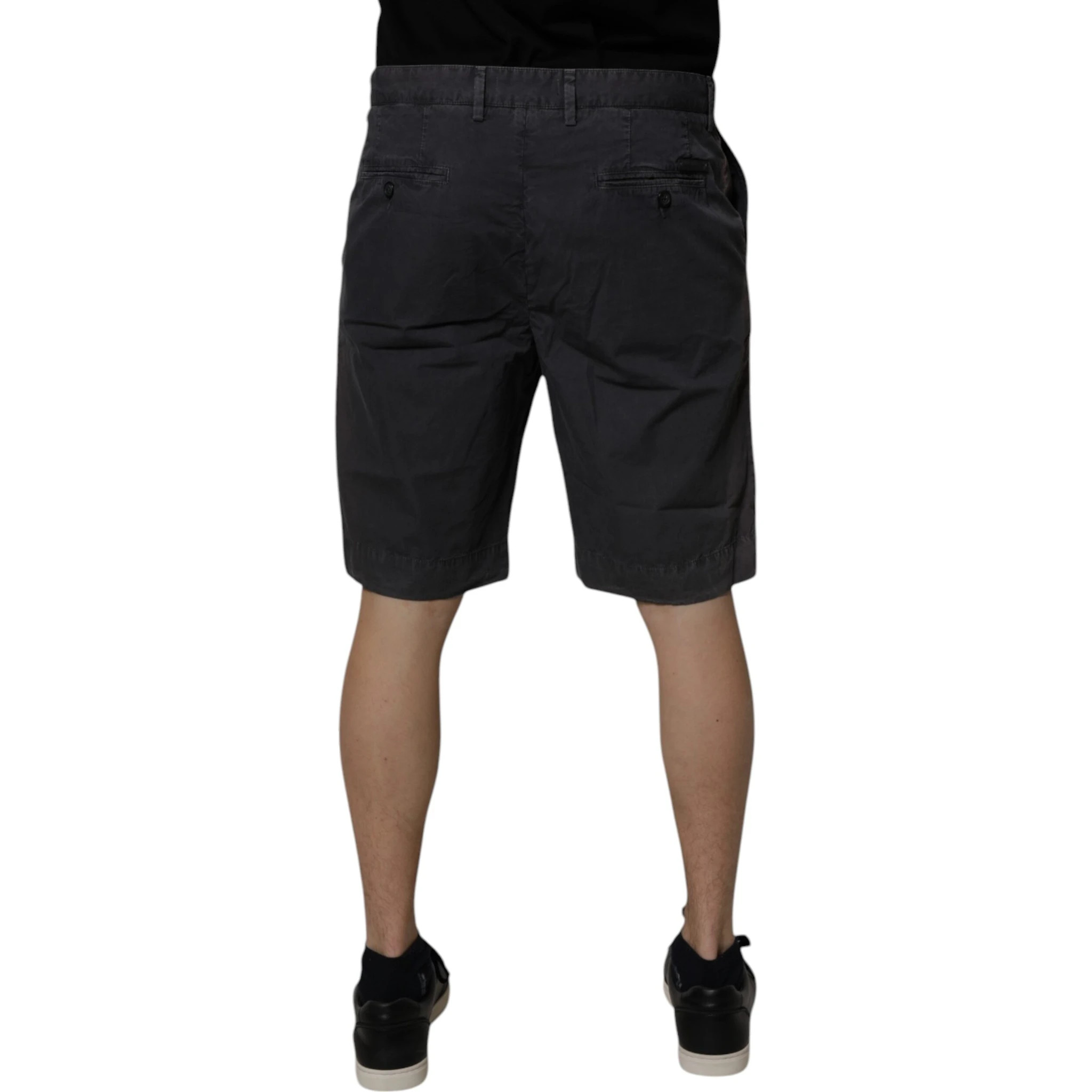 Dark Gray Cotton Mid Waist Men Bermuda Shorts