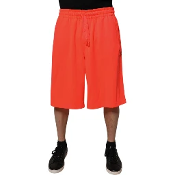 Red Polyester Mid Waist Men Bermuda Shorts