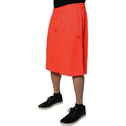 Red Polyester Mid Waist Men Bermuda Shorts