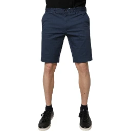 Blue Cotton Mid Waist Men Bermuda Shorts