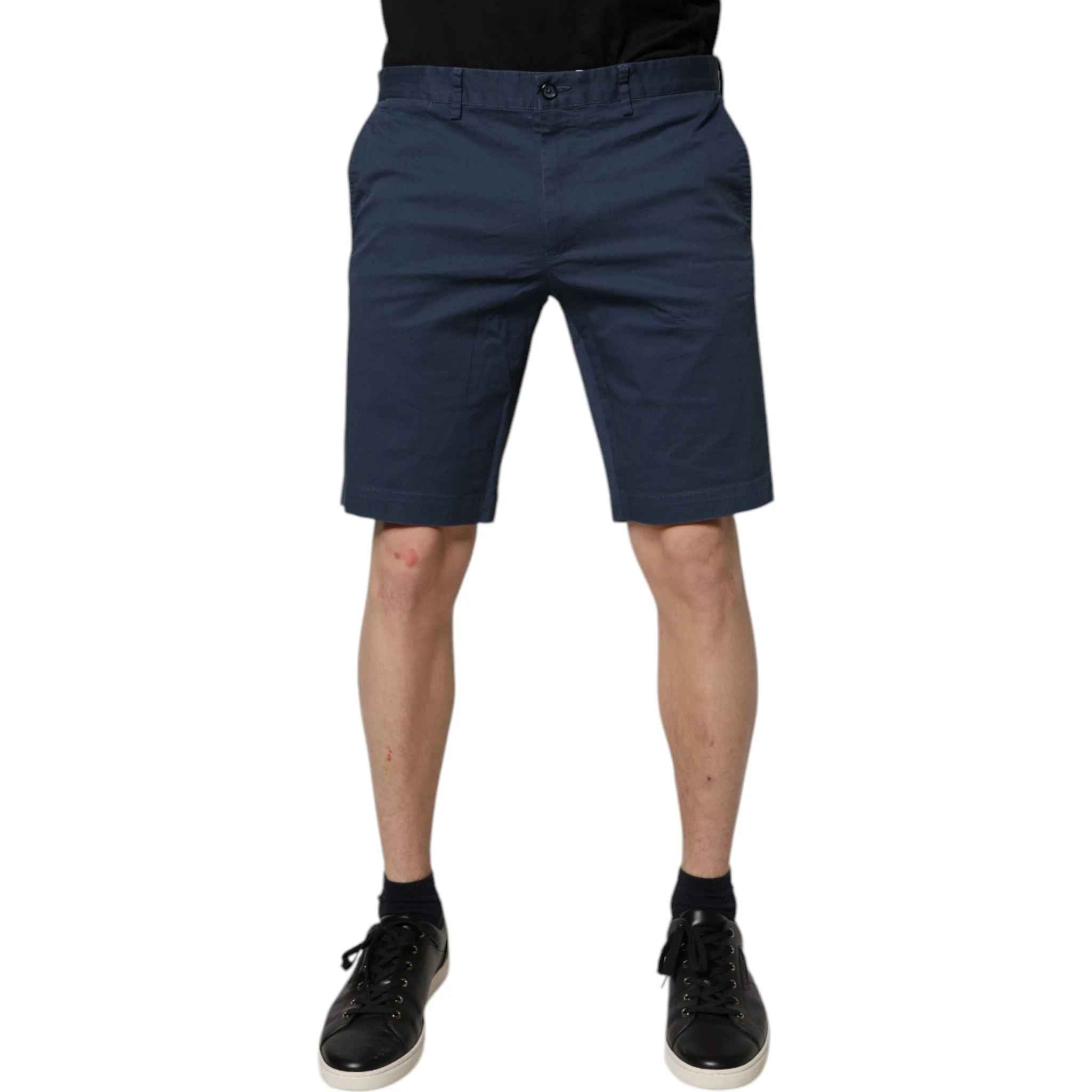 Blue Cotton Mid Waist Men Bermuda Shorts