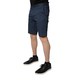 Blue Cotton Mid Waist Men Bermuda Shorts