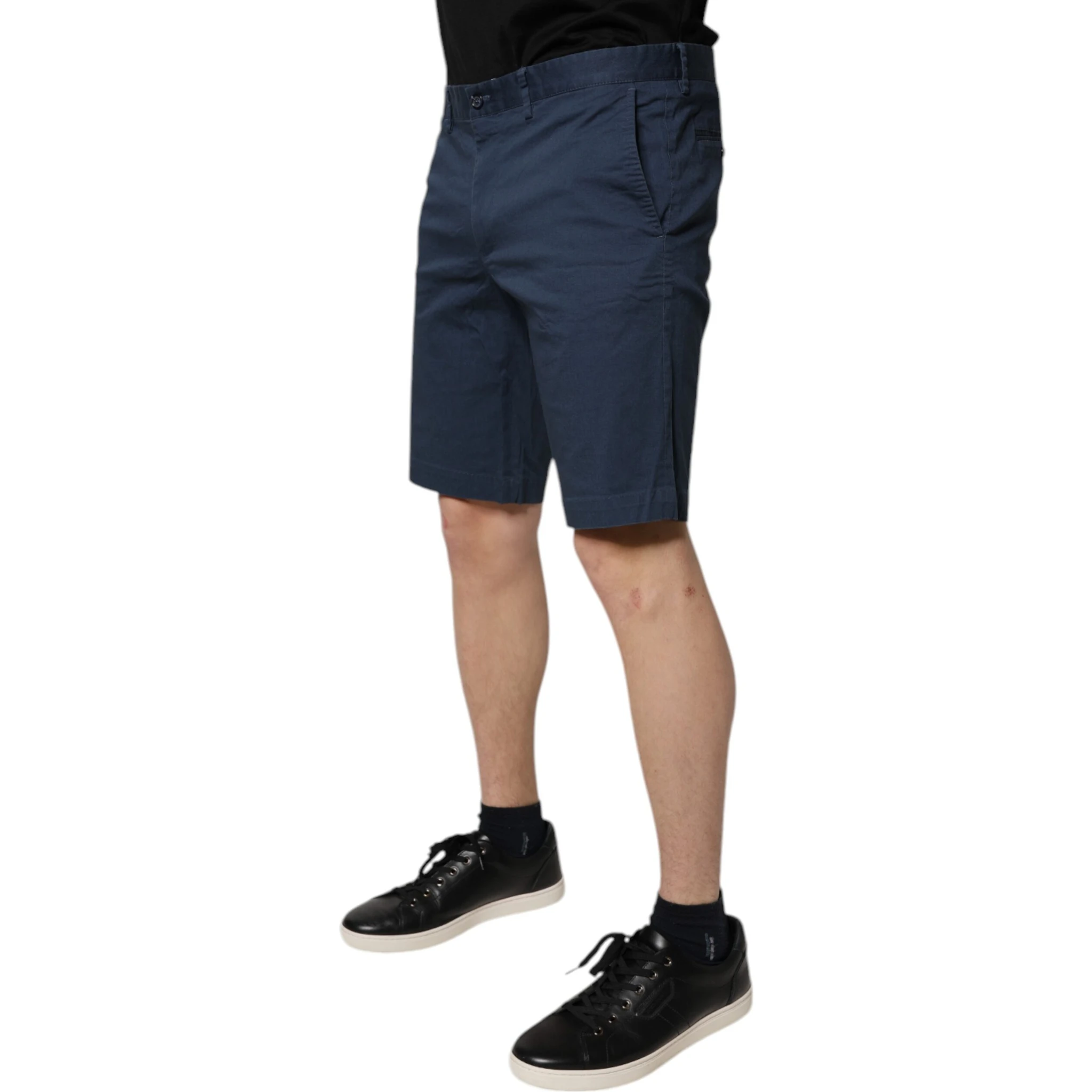 Blue Cotton Mid Waist Men Bermuda Shorts