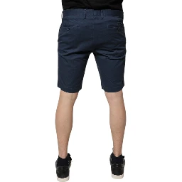 Blue Cotton Mid Waist Men Bermuda Shorts