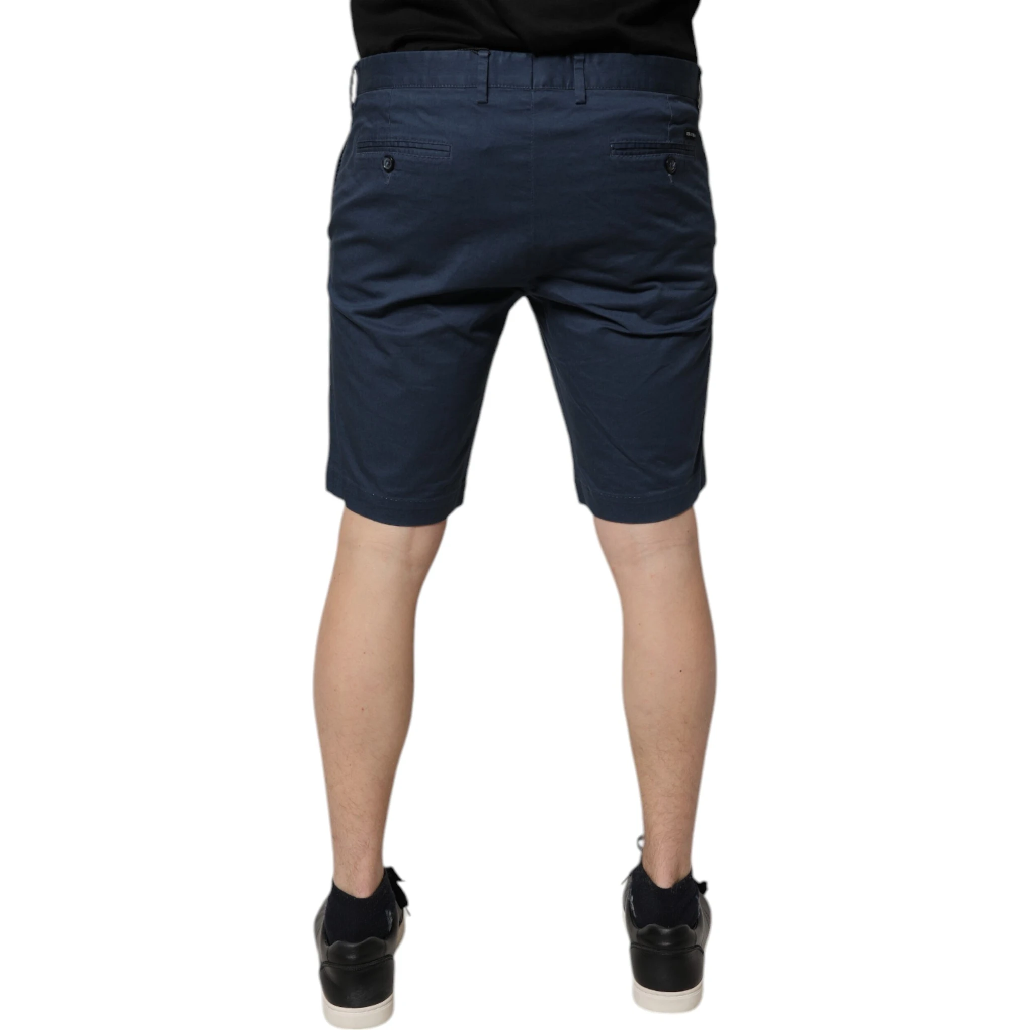 Blue Cotton Mid Waist Men Bermuda Shorts