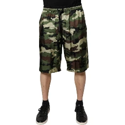 Multicolor Camouflage Silk Mid Waist Bermuda Shorts
